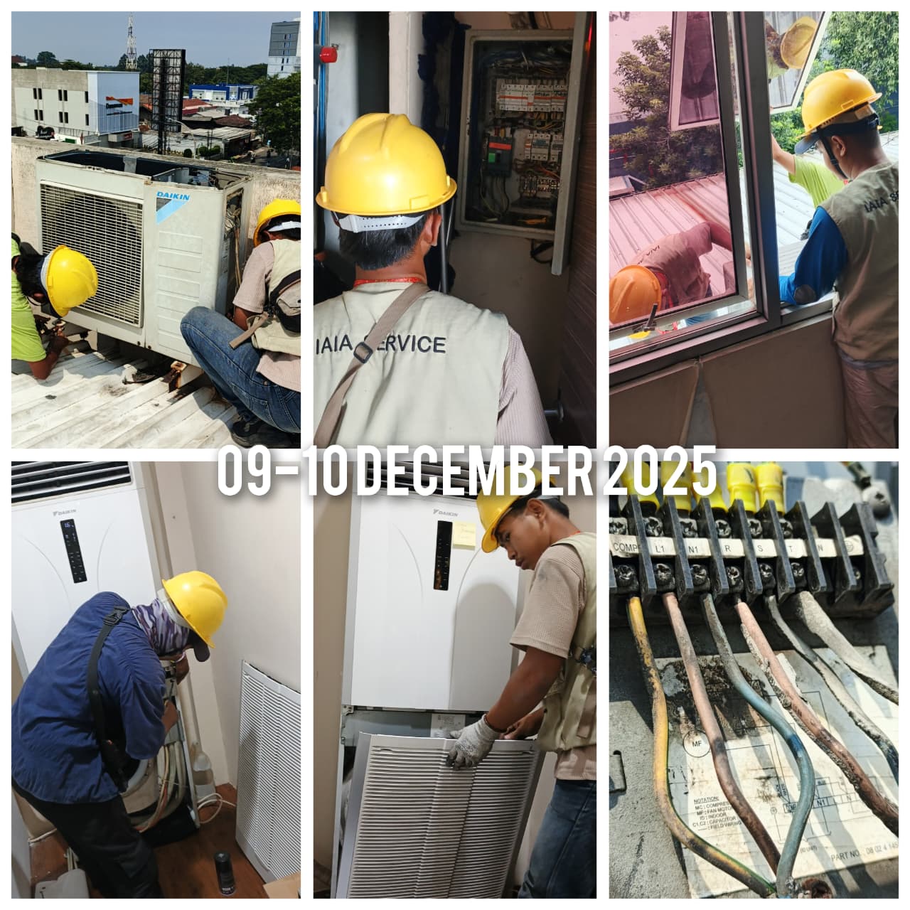 Tim IAIA mengerjakan instalasi AC Daikin cassette di gedung
